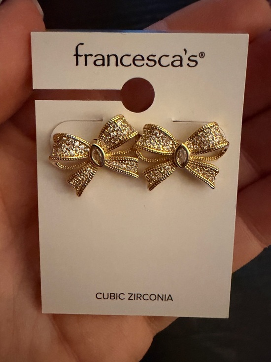 Francesca's Collections Gold/Silver Bow Earrings - Picture 2 of 5
